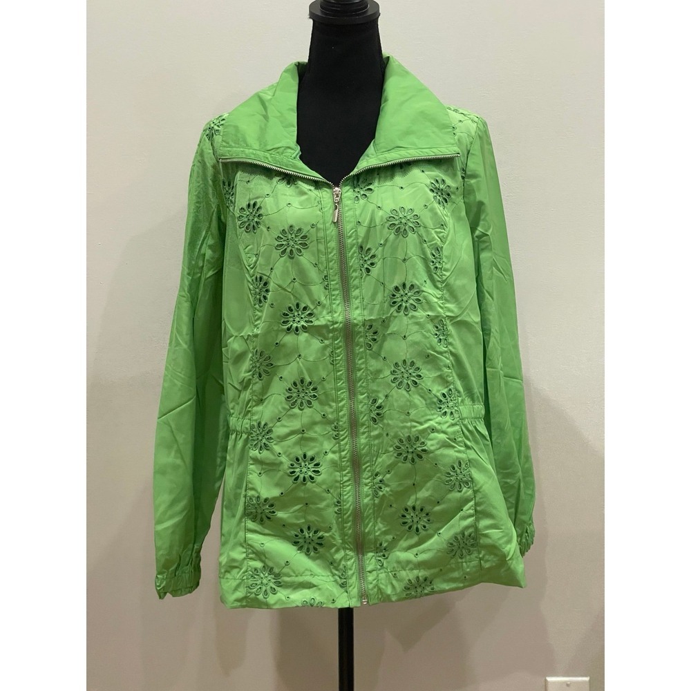 D&Co L Summer Green Full Zip‎ Floral Embroidery/Cut Out with Pockets